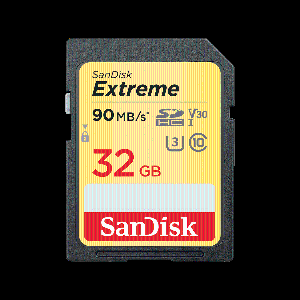 SanDisk Extreme SDHC, SDXVE 32GB, V30, U3, C10, UHS-I, 90MB/s R, 40MB/s W, 4x6, Lifetime Limited