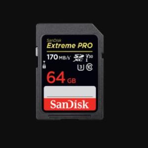 SanDisk Extreme Pro SDXC, SDXXY 64GB, V30, U3, C10, UHS-I, 170MB/s R, 90MB/s W, 4x6, Lifetime Limited