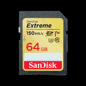 SanDisk Extreme SDXC, SDXV6 64GB, V30, U3, C10, UHS-I, 150MB/s R, 60MB/s W, 4x6, Lifetime Limited